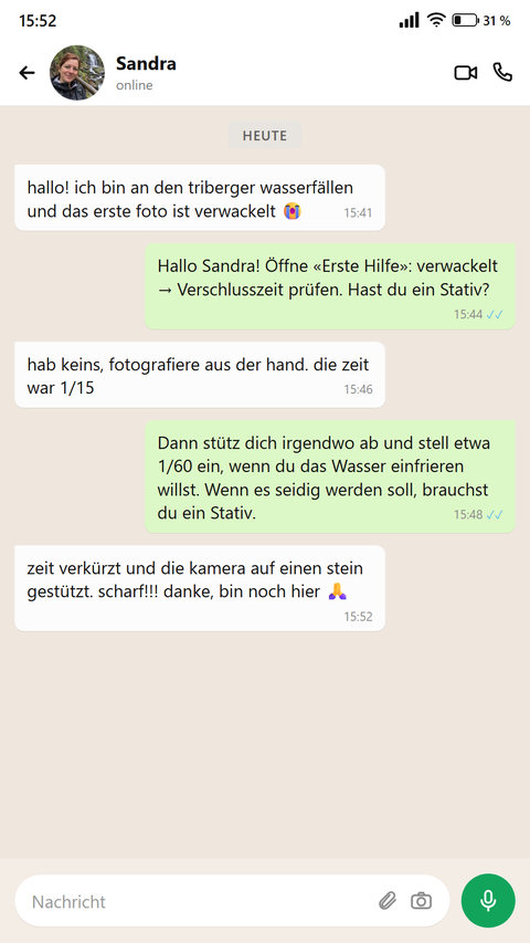 Jemand schreibt, dank der Erste Hilfe sofort ein verwackeltes Foto korrigiert zu haben