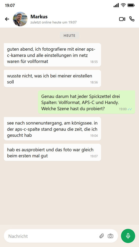 Ein APS-C-Kamerabesitzer schreibt, dass er dank der drei Spalten wusste, was einzustellen ist