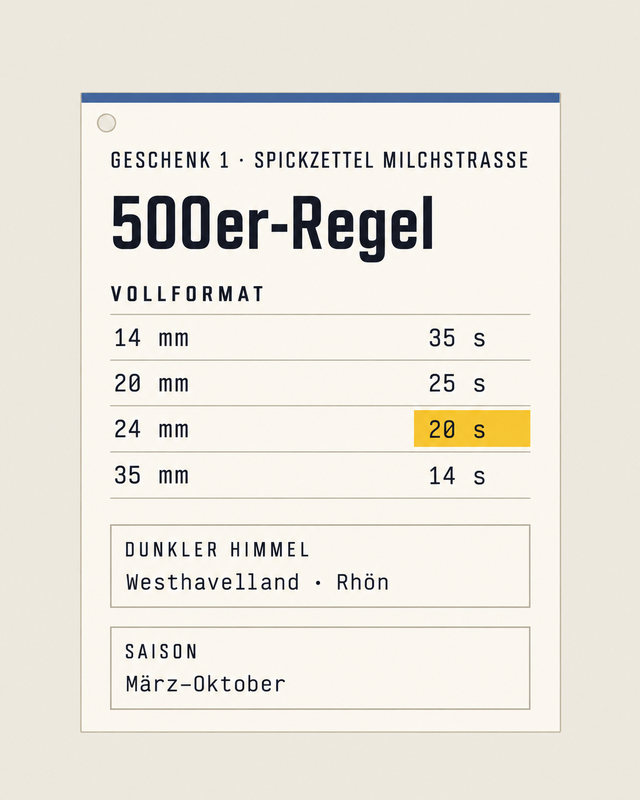 Spickzettel Milchstraße: Tabelle der 500er-Regel